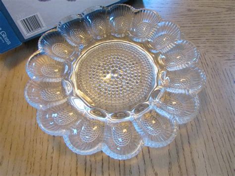 Vtg Indiana Glass Crystal Happenings Egg Relish Dish In Box 11 Ebay