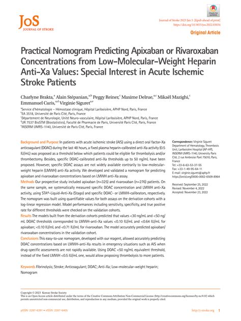 Pdf Practical Nomogram Predicting Apixaban Or Rivaroxaban