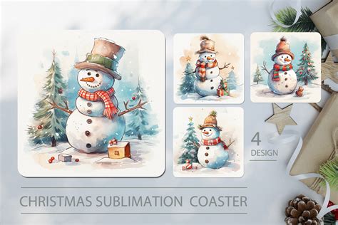 Christmas Sublimation Coaster Snowman Graphic By Kmarinadesign