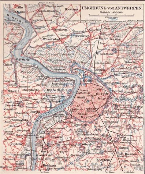 ALTER STADTPLAN UND Karte Von Antwerpen Anvers Lithographie Um 1898