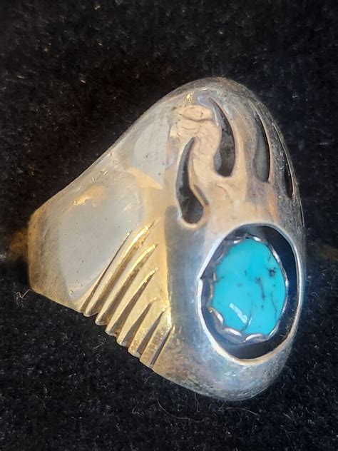 Native American Navajo Shadow Box Bear Paw Turquoise Men S Ring Size 11