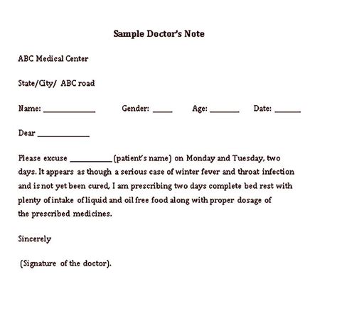 Sample Medical Doctor Note Templates Doctors Note Template Doctors