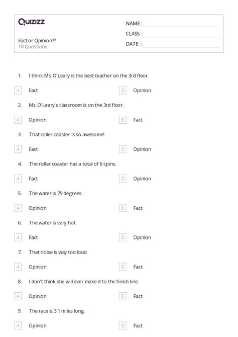 50 Fact Vs Opinion Worksheets For Kindergarten On Quizizz Free
