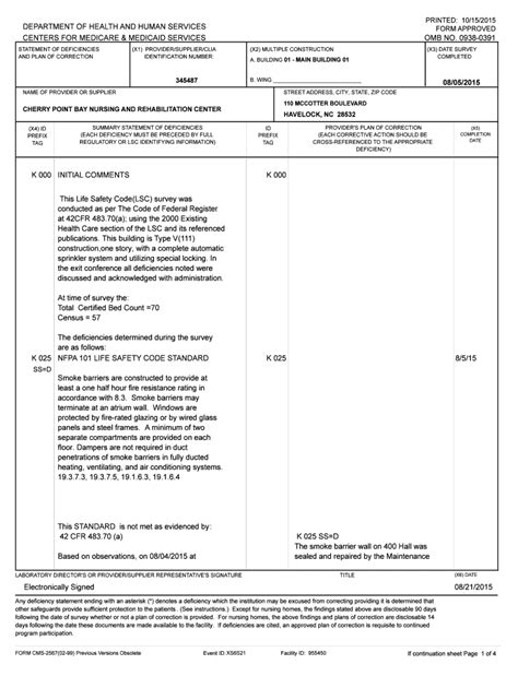 Fillable Online NC DHSR CONST Statement Of Deficiencies Ncdhhs Fax