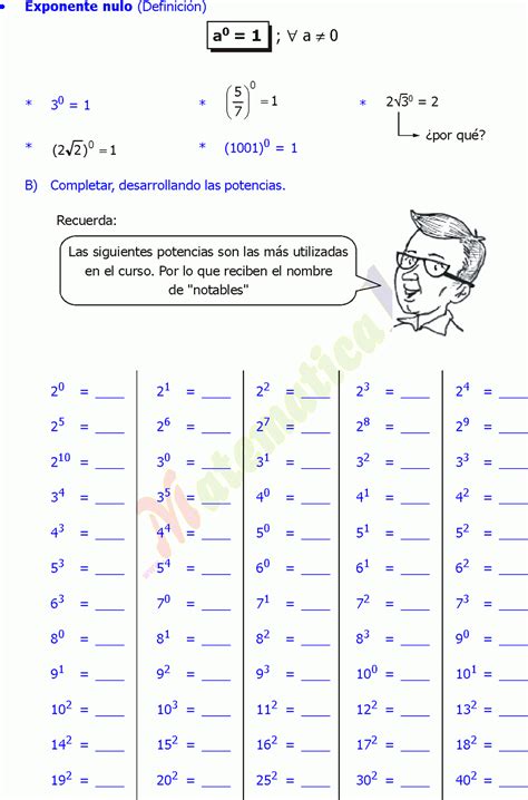 POTENCIACIÓN Y EXPONENTES EJEMPLOS Y EJERCICIOS RESUELTOS DE PRIMARIA O