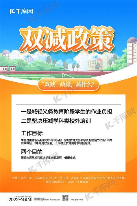 双减政策校园黄色简约海报海报模板下载 千库网