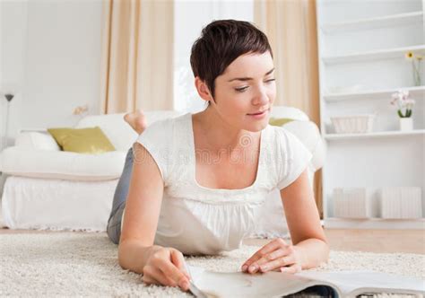 Cute Brunette Reading A Magazine Stock Photo Image Of Happy Female 20361012
