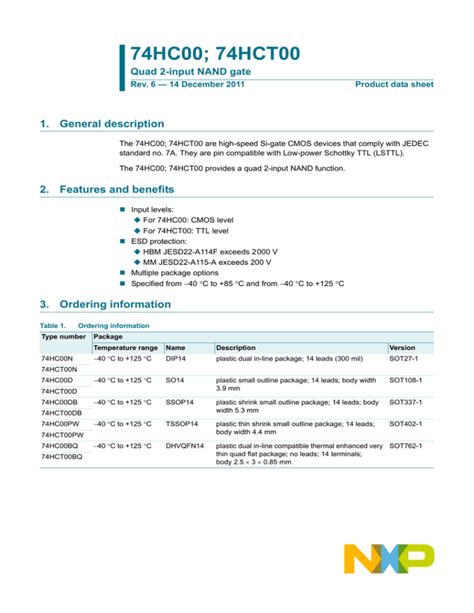 74hc00 74hct00 1 General Description Quad 2 Input Nand Gate