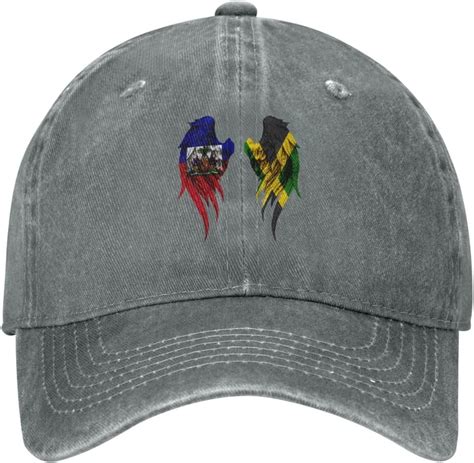 Wings Haitian Haiti And Jamaica Flags Baseball Caps Demin Hat Vintage