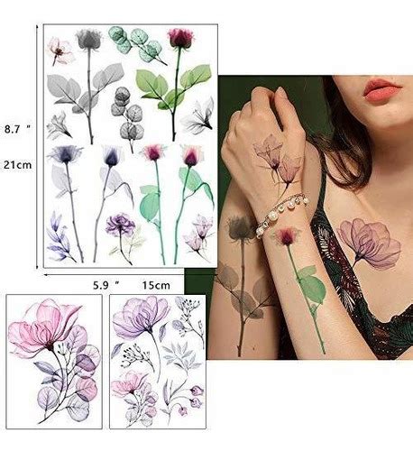 Tatuaje Temporale Glaryyears Hojas De Tatuajes De Flores Env O Gratis