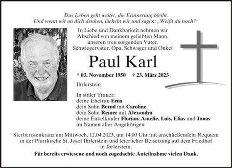 Traueranzeigen Von Paul Karl Mittelbayerische Trauer