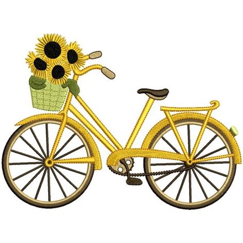 Bicycle With Sunflowers Filled Machine Embroidery Design Digitized