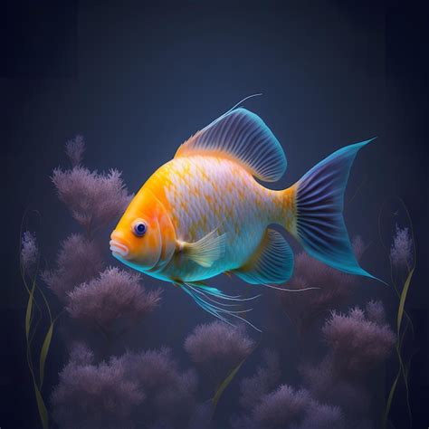 Premium Photo A Blue And Yellow Fish With A Yellow Tail In Sea Background