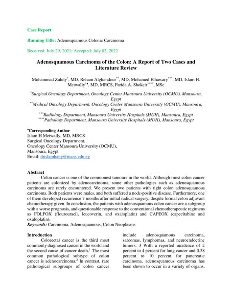 PDF Adenosquamous Carcinoma Of The Colon A Report Of Two Cases And