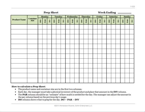 Printable Daily Prep Sheet Templates