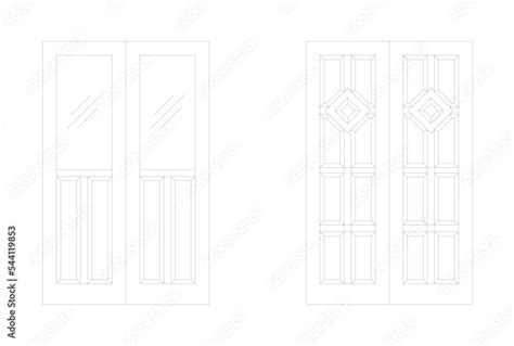 Decorative timber door drawing in 2D and in black and white. The elevation view and the drawing ...