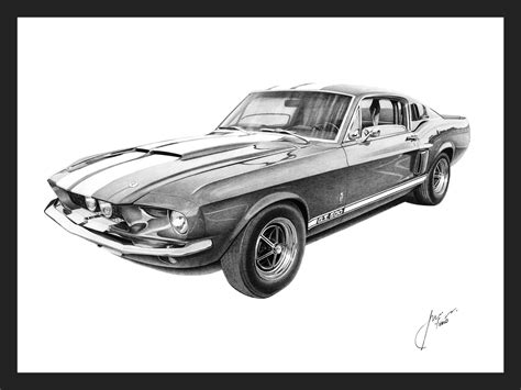 Just finished, 1967 Shelby GT500 pencil drawing : r/Autos