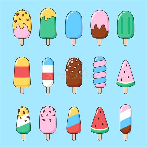 Set Of Simple Ice Cream Eskimo Popsicle Illustrations Stock