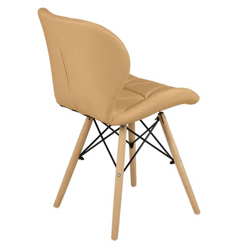 Kit 04 Cadeiras Charles Eames Eiffel Slim Wood Estofada Nude