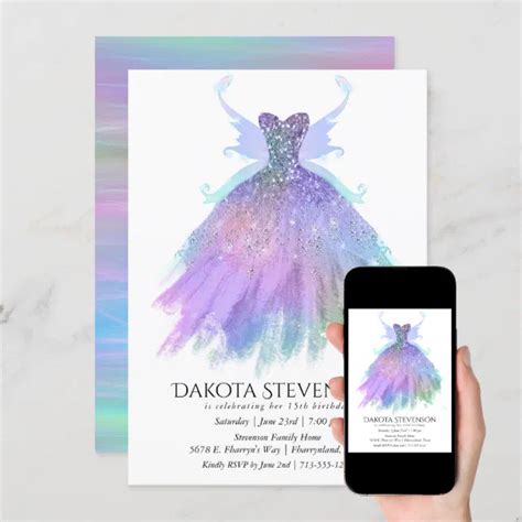 Ethereal Fairy Wing Gown Rainbow Pastel Ombre Invitation Zazzle