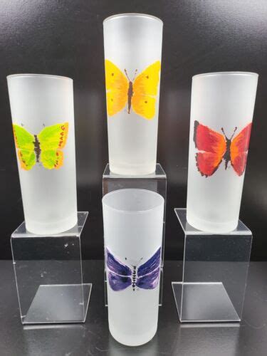 4 Dartington Designs Butterfly Frosted Highball Glasses Set Elegant Drink France Ebay