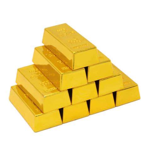 10pcs Simulated Gold Bar Decor Plastic Realistic Golden Brick Treasure