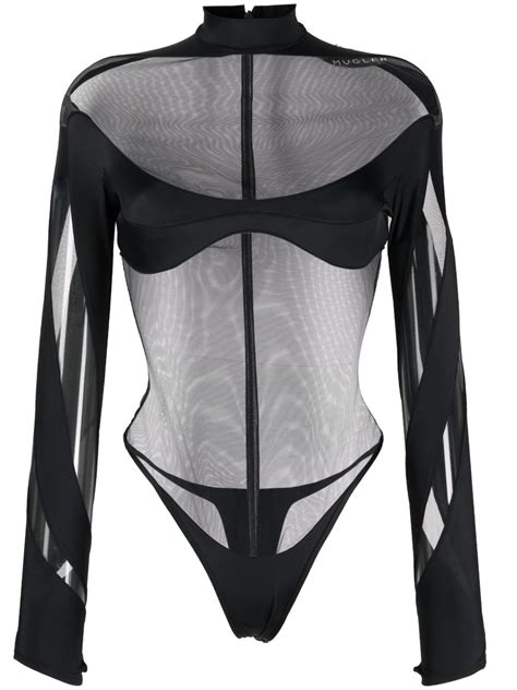 Mugler Illusion Panelled Bodysuit Farfetch