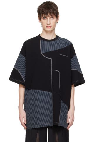 Black Navy Paneled T Shirt By Feng Chen Wang On Sale