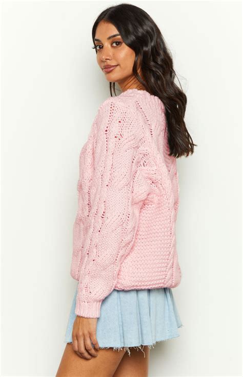 Everlea Pink Cable Knit Sweater Beginning Boutique