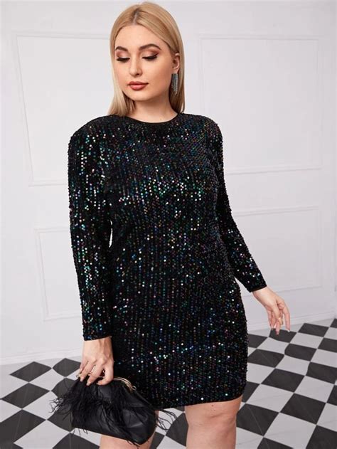 SHEIN Surplice Neck Split Hem Sequin Slip Dress Sequin Bodycon Dress