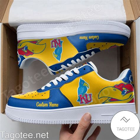 Kansas Jayhawks Mascot Logo NCAA Custom Name Air Force Shoes - Tagotee