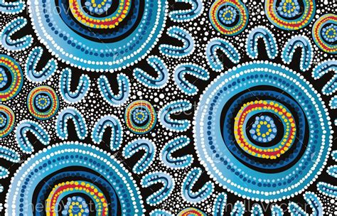 Blue Vector Background With Decoration Of Dots In The Aboriginal Art