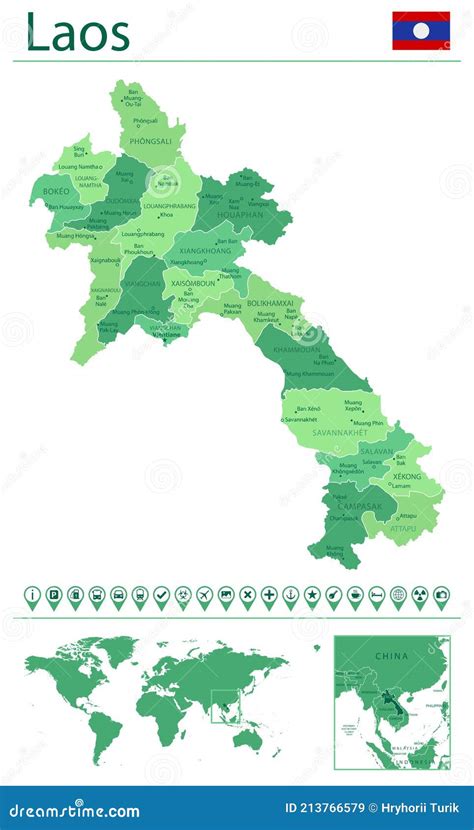 Mapa Detallado Y Bandera De Laos Laos En El Mapa Del Mundo Ilustraci N