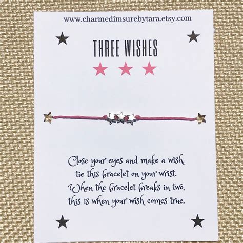 Three Wishes Star Charm Wish Bracelet Waxed Cord Bracelet Etsy