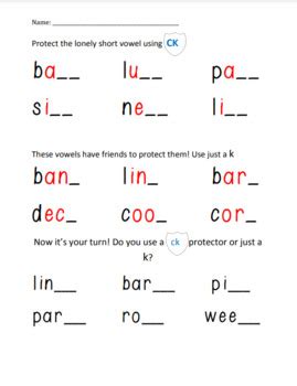 Ck Or K Words Worksheet Worksheet C Ck K Fill In English Esl