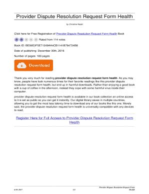Fillable Online Provider Dispute Resolution Request Form Health