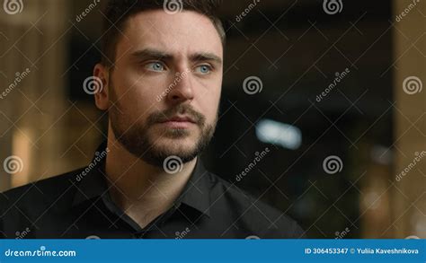 Male Portrait Concentrated Caucasian Man Adult Businessman Look Aside