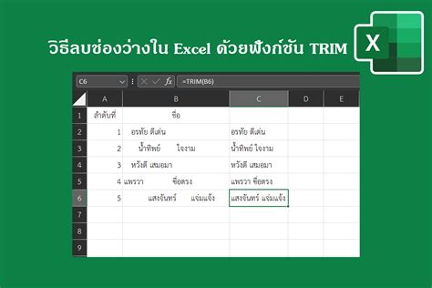 วธลบชองวางใน Excel ดวยฟงกชน TRIM พรอมอธบายและยกตวอยางวธ