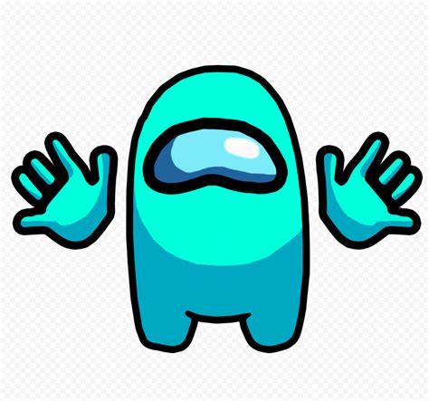 HD Cyan Among Us Crewmate Character Front View With Hands PNG Citypng