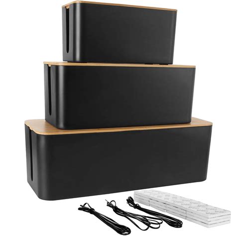 Buy Starvast Cable Management Box With Wooden Lid Set Of Black