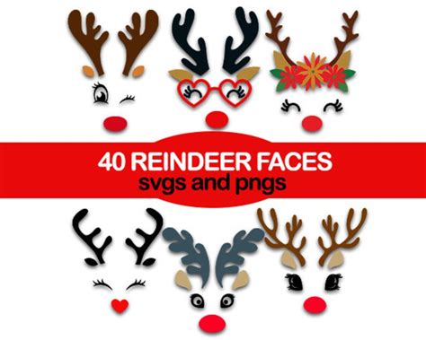 Christmas Reindeer Faces Svg Png Bundle Cute Reindeer Templates For