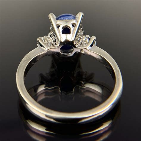 K Cabochan Star Sapphire Diamond White Gold Ring Gem