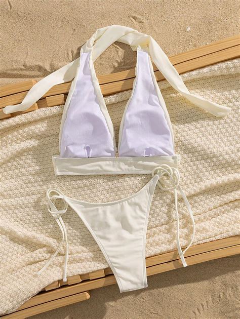 Pcs Set Sexy Halter Beach Outfits For Women Star Metal Decor Solid Color Bandage Bikini Body