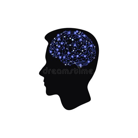 Silueta De Cabeza Humana Vectorial Con El Cerebro Azul Brillante Icono