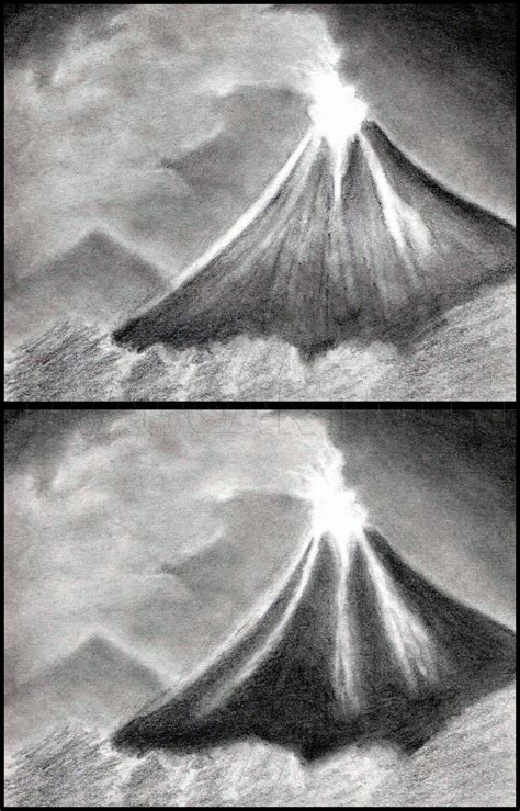 How To Draw Volcanoes Draw A Volcano Step By Step Drawing Guide By