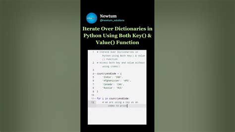 Iterate Over Dictionaries In Python Using Both Key And Value Function Newtum Code