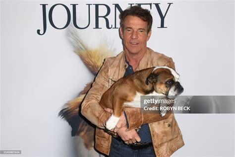 Actor Dennis Quaid With His Dog Peaches Attend The Premiere Of A