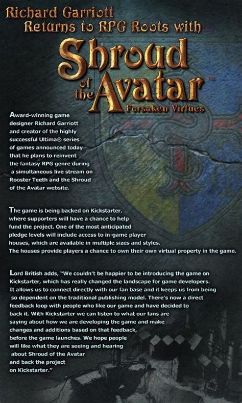 [KS] Lord British unveils Shroud of the Avatar: Forsaken Virtues ...