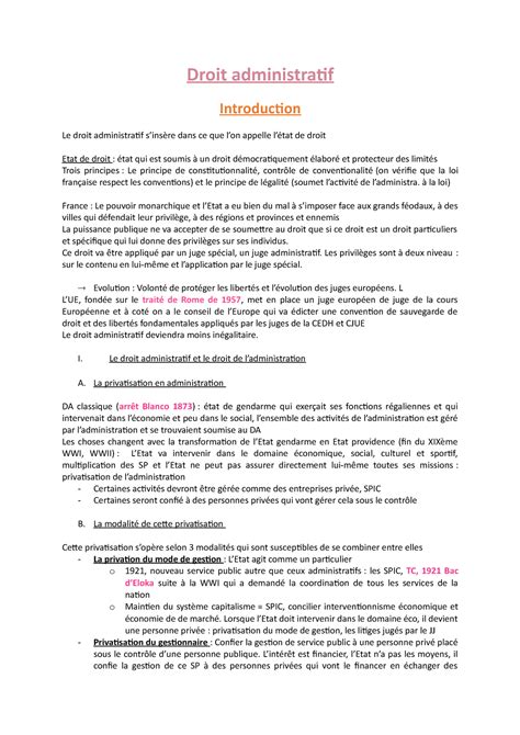 Fiche Droit Administratif Semestre 1 Droit Administratif Introduction