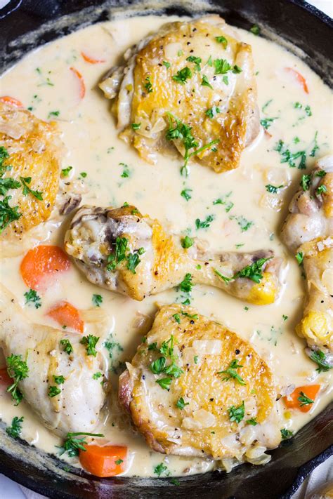 Chicken In White Wine Sauce Aka Coq Au Vin Blanc Chicken Cooked In A